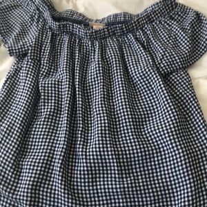 Blue checkered off the shoulder shirt